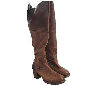 Freebird Fuego Over the Knee Brown Leather Heeled Boots Size 12 Tall Distressed